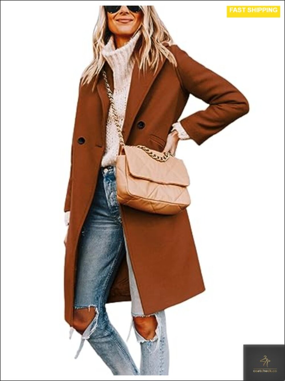 Women's Wool Blend Peacoat Notch Lapel Double-Breasted Long Sleeve Winter Coat